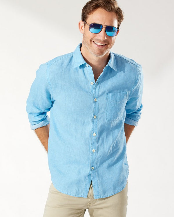 Sea Glass Breezer Linen Shirt, Blue Yonder - Caswell's Fine Menswear