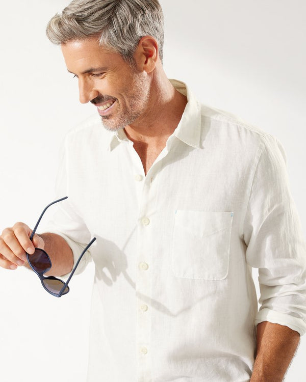 Sea Glass Breezer Linen Shirt, White - Caswell's Fine Menswear